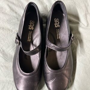SAS Black Leather Mary Jane Shoes with Buckle Strap